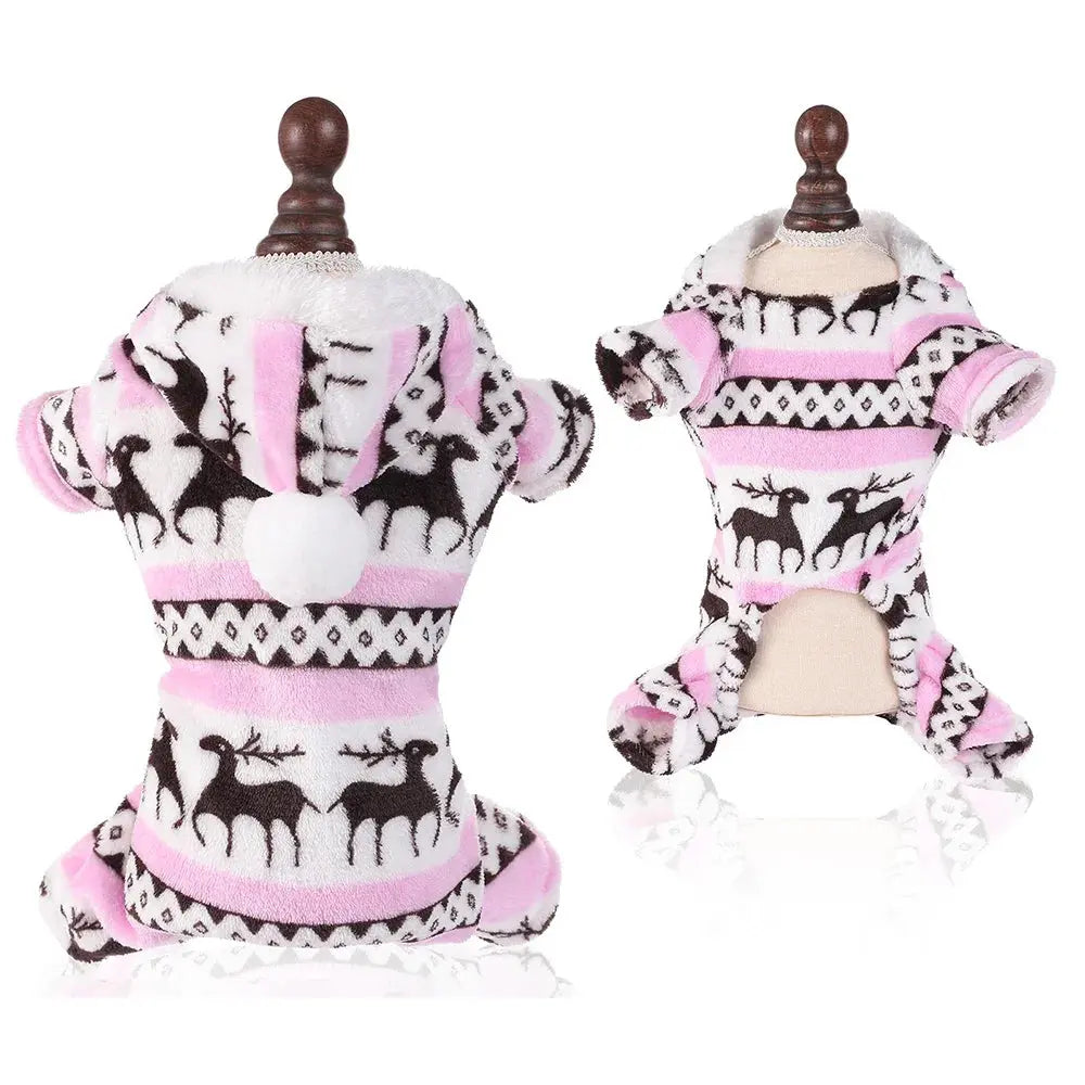 S-4XL Dog Pajamas for Small Medium Dogs Elk Printed Puppy Jumpsuit Winter Warm Pet Christmas Clothing Coral Velvet Sleepwear - Nova Trendz
