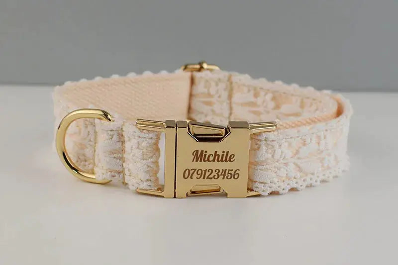 Lace  Dog Collar Personalizd  Custom Engraved Nameplate Pet Wedding Collar Harness For Dogs Dog Accessories Luxury Lace03 - Nova Trendz
