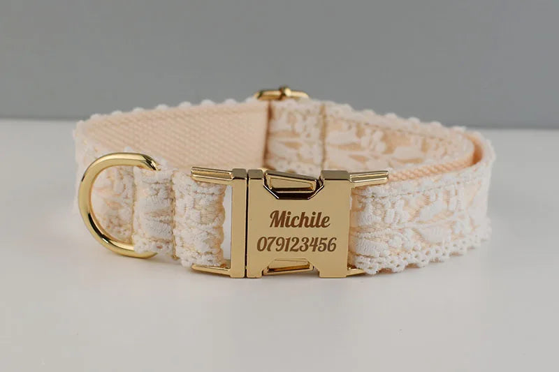 Lace  Dog Collar Personalizd  Custom Engraved Nameplate Pet Wedding Collar Harness For Dogs Dog Accessories Luxury Lace03