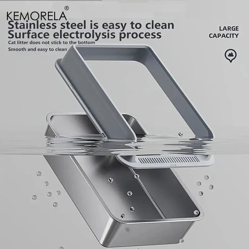 KEMORELA 1PC Stainless Steel Cat Bedpans Thickening Semi-enclosed High Side With Lid Litter Scoop Splashproof Open Litter Box Nova Trendz