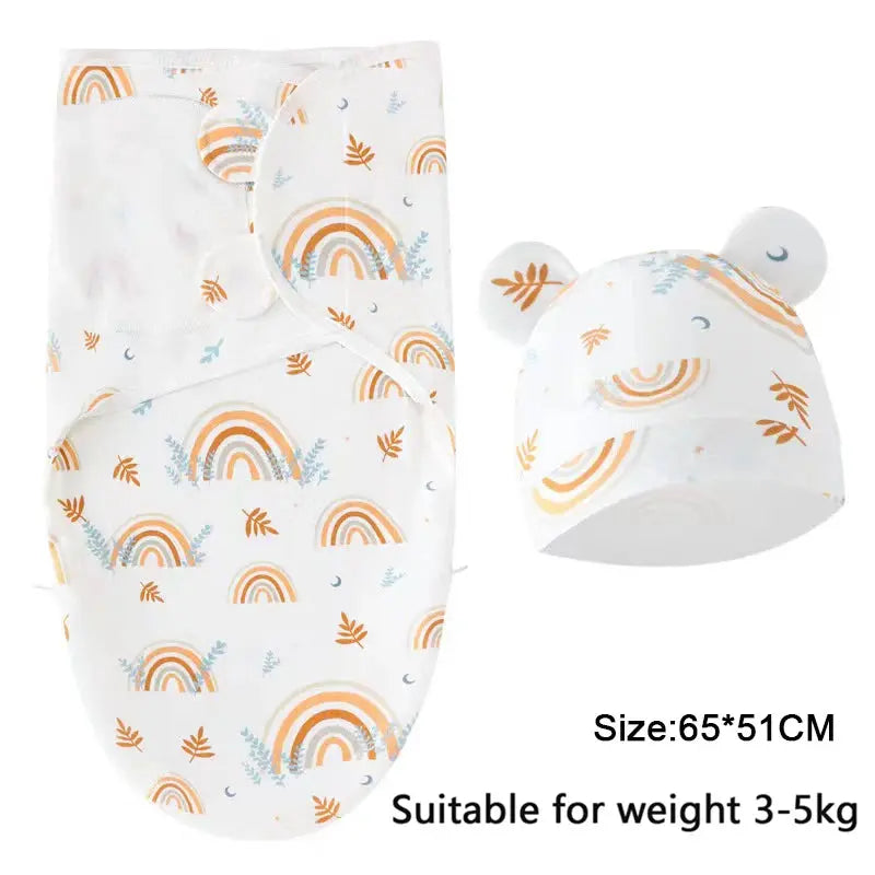Baby Blanket Hat Set Cartoon Printed Cotton Newborn Swaddle Adjustable Infant Sleeping Swaddle Wraps All Seasons 0-6 Months - Nova Trendz
