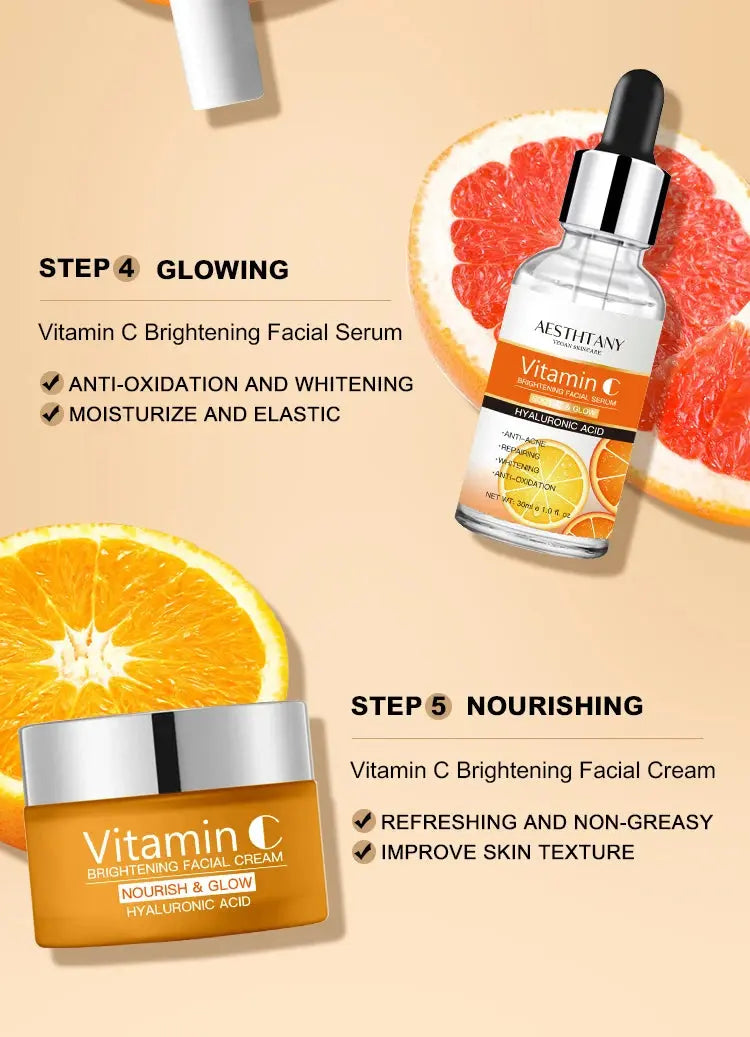 Natural Vitamin C Skin Care Set Moisturizing Hyaluronic Acid Skin Care Kit 5PCS Women Beauty Set Nova Trendz