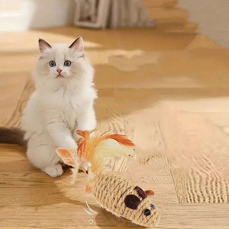 1/4pcs Sisal False Mouse Cat Toy Bite Resistance Stuffed Toy Interactive Cat Toy Simulation Mice Kitten Self-Playing Plush Toys - Nova Trendz