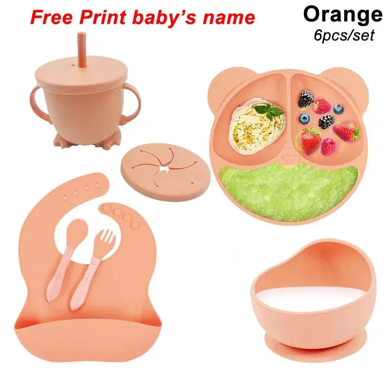 Personalized Name Tableware For Kids Silicone Suction Cup Plate Bowl Baby Feeding Set Children Dinner Dishes Bowl Spoon Cup Nova Trendz