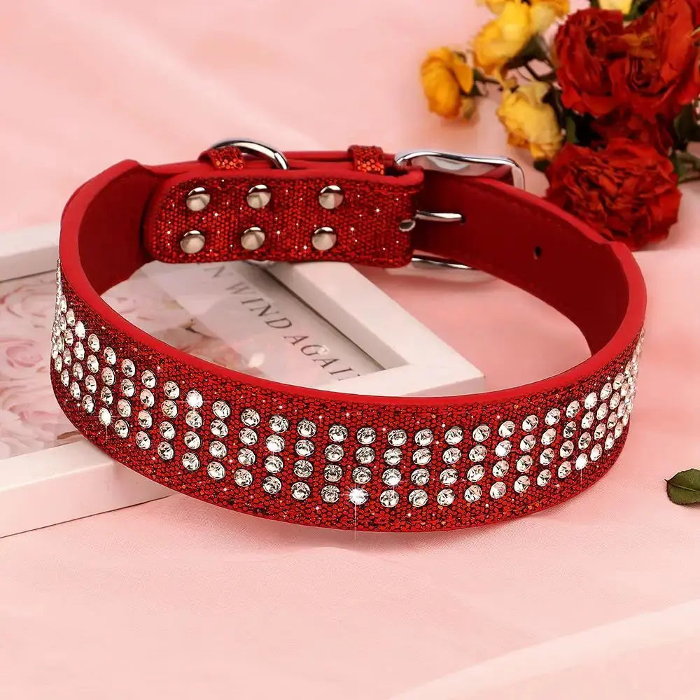 Bling Rhinestone Dog Collar Wide Leather Dogs Collars Glitter Diamond Pet Necklace Durable For Medium Large Dogs French Bulldog Nova Trendz