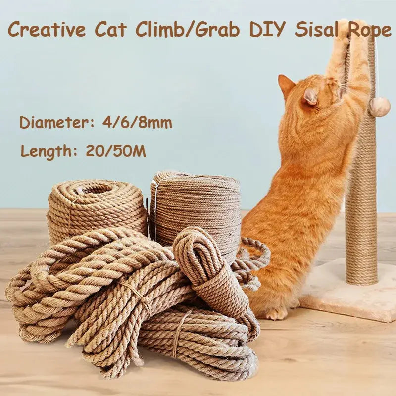 20M/50M Cat DIY Sisal Rope Cat Climbing Grinding Frame Special Cotton Rope Resistant Grinding Scratching Cat Toy Rope-4/6/8mm - Nova Trendz