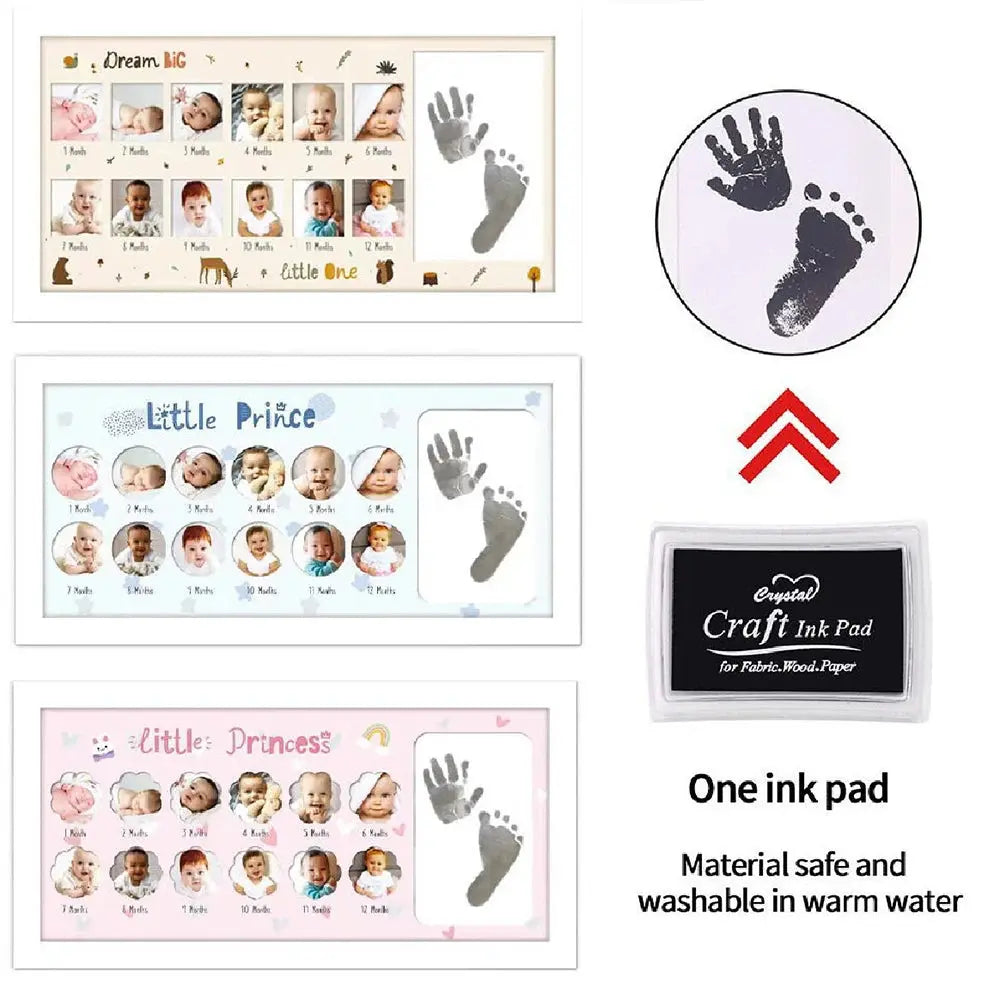 Ylsteed Baby Keepsake Frame 0-12 Months Milestone Pictures Hand Foot Print Ink Photo Frame Souvenirs Infant Growing Memory Gift Nova Trendz