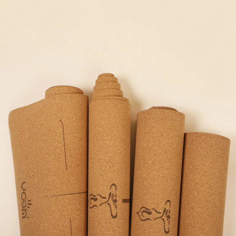 ‌Natural Rubber & Cork Yoga Mat - 68cm Extra-Wide 5mm Thick Gymnastic Mat with Laser-Engraved Alignment Lines & Logo Printing‌ ‌