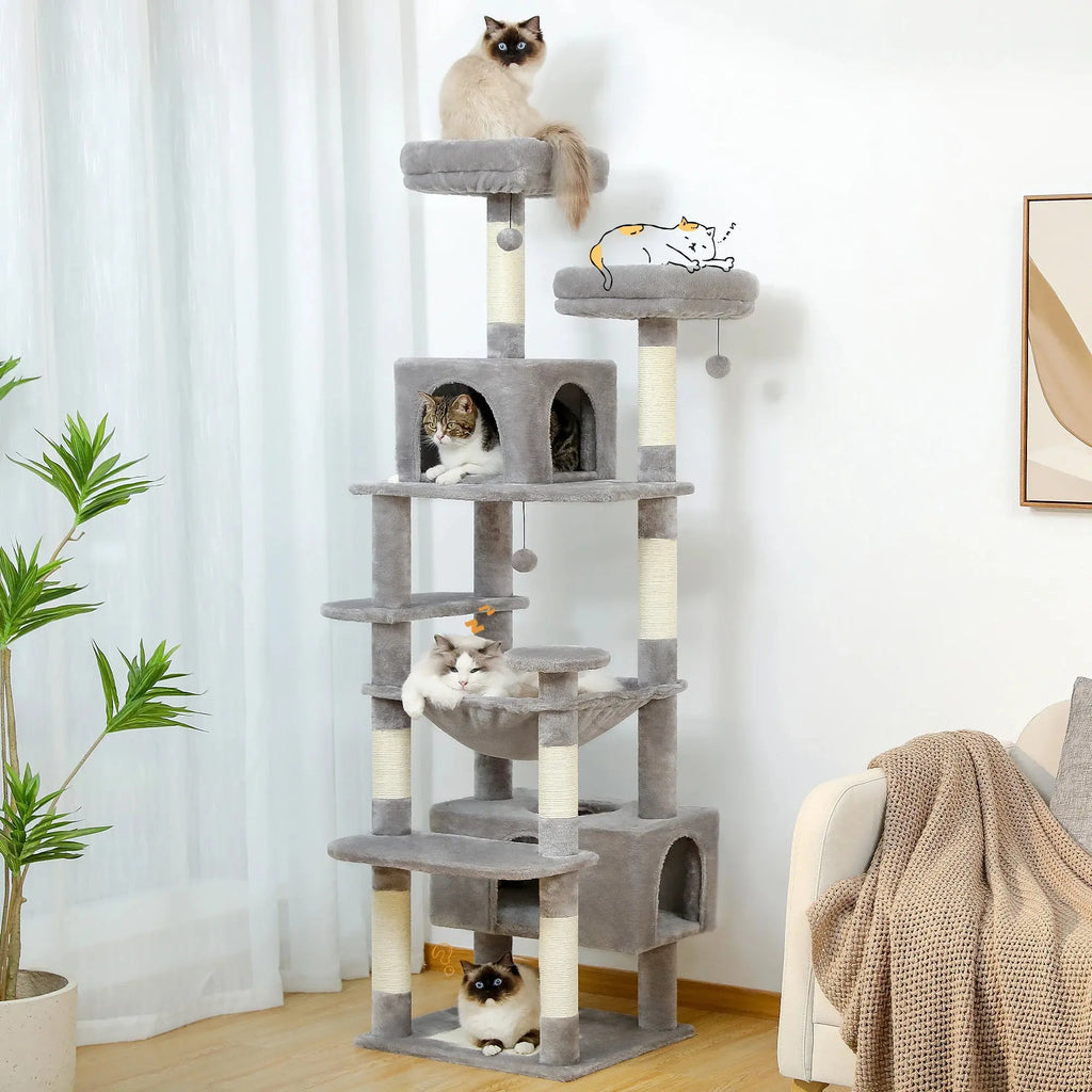184cm Large Cat Tree and Tower for Indoor Cats With Sisal-Covered Scratching Posts Spacious Hammock Padded Perches and Condos Nova Trendz