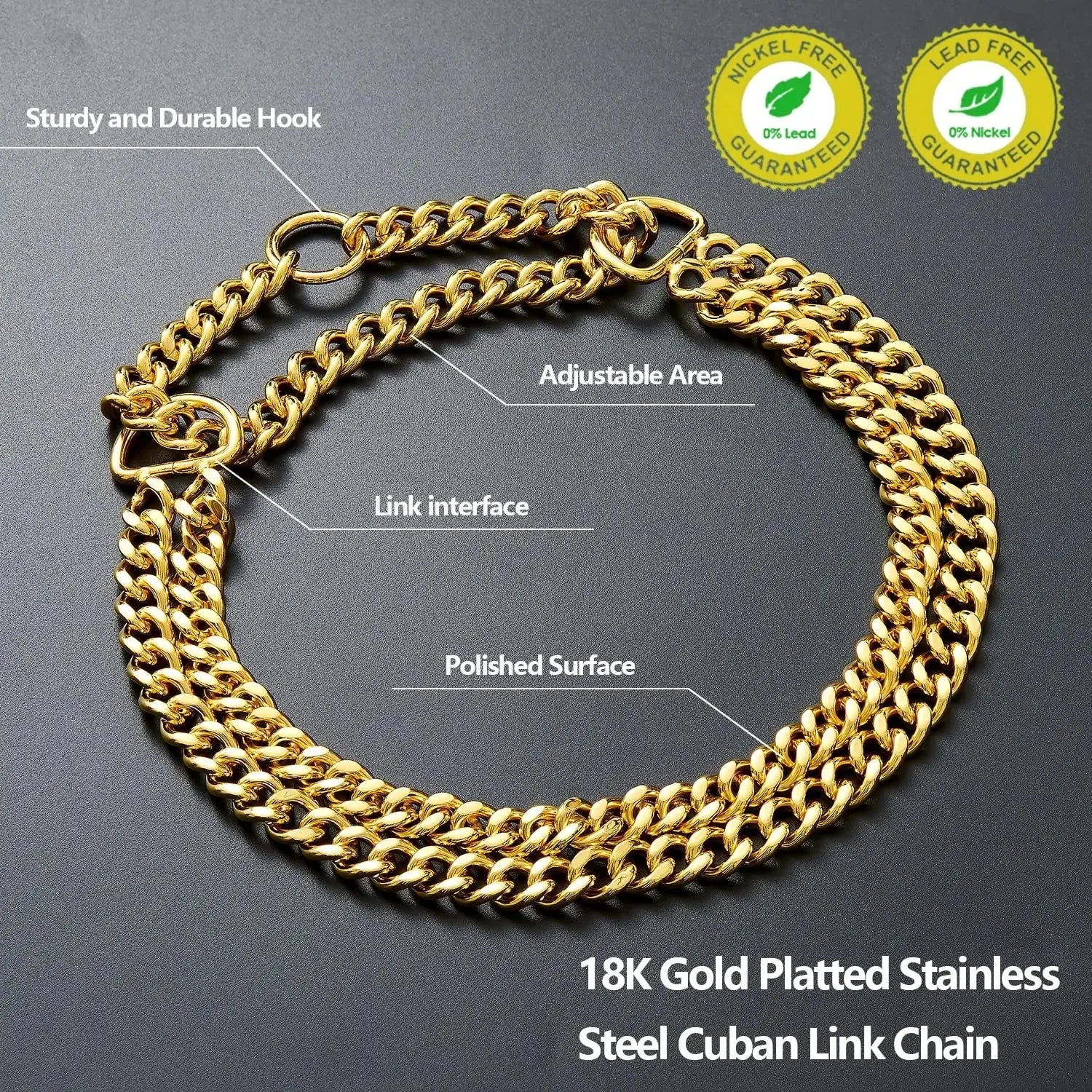 Double Row Gold Dog Chain Collar Stainless Steel Chew Proof 18K Training Pet Chains Collars for Medium Large Dogs Nova Trendz