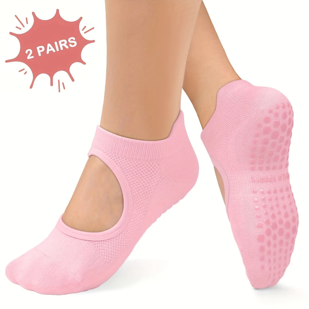 2 Pairs Non-Slip Pilates Socks for Women, Grippy Open-Top Yoga Socks, Breathable Barre Dance Athletic Socks Nova Trendz