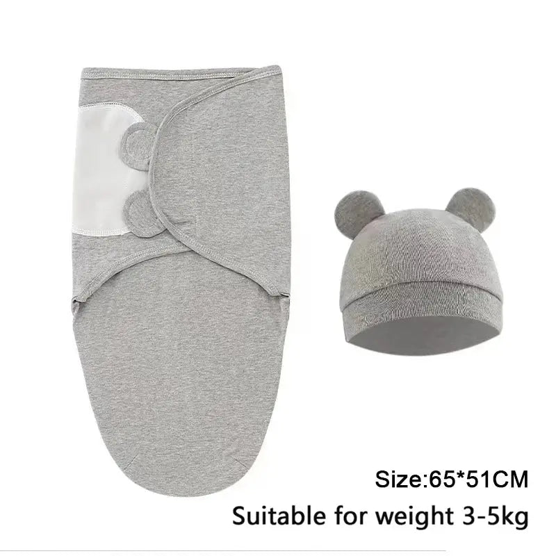 Baby Blanket Hat Set Cartoon Printed Cotton Newborn Swaddle Adjustable Infant Sleeping Swaddle Wraps All Seasons 0-6 Months - Nova Trendz