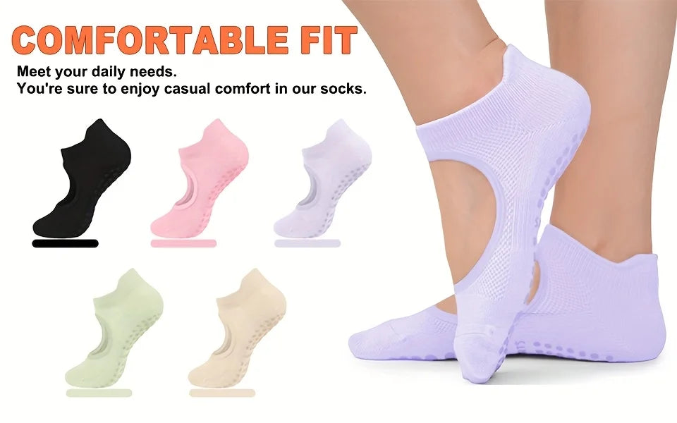 2 Pairs Non-Slip Pilates Socks for Women, Grippy Open-Top Yoga Socks, Breathable Barre Dance Athletic Socks Nova Trendz