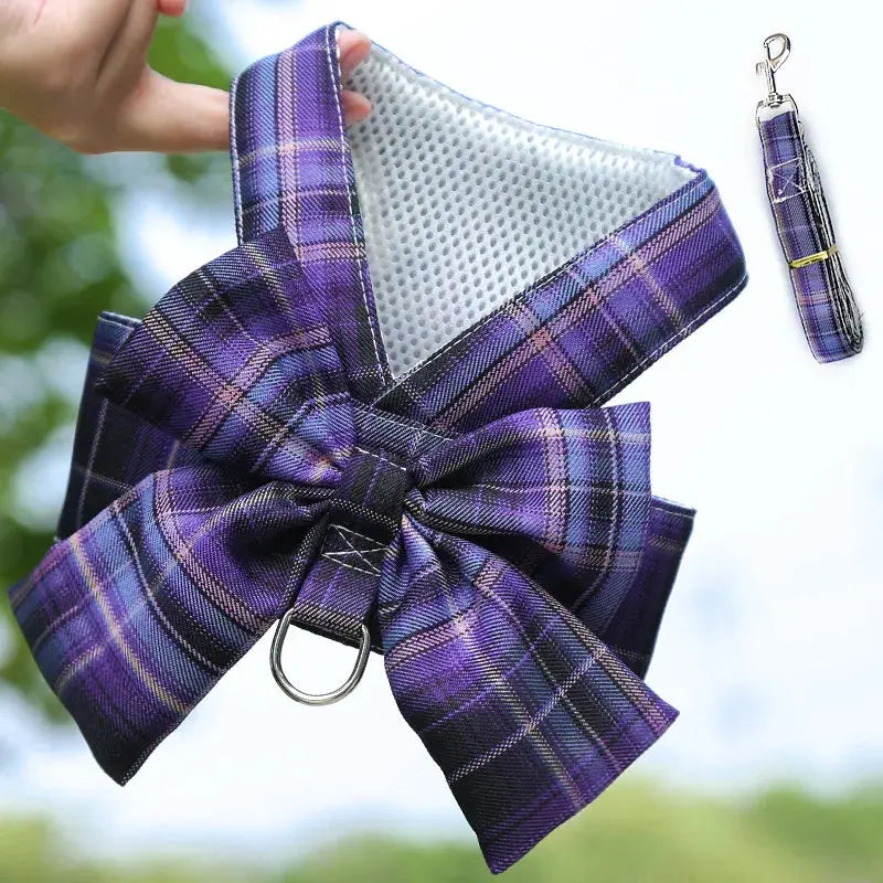 New Pets Dog Harness Set Adjustable Bowknot Cute Harness Dogs No Pull Soft Mesh Chest Strap Collar Perro Puppy Outdoor Walking Nova Trendz