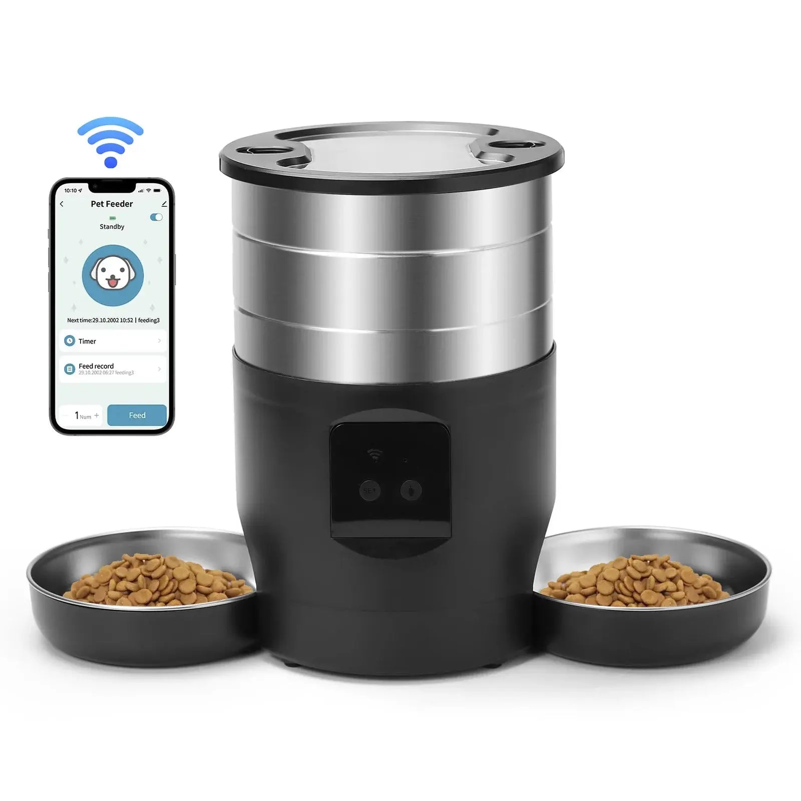 4.5L Button WiFi Automatic Cat Feeder Includes Two Stainless Steel Bowls Smart Pet Cat and Dogs Food Dispenser Feeder Pet Feeder - Nova Trendz