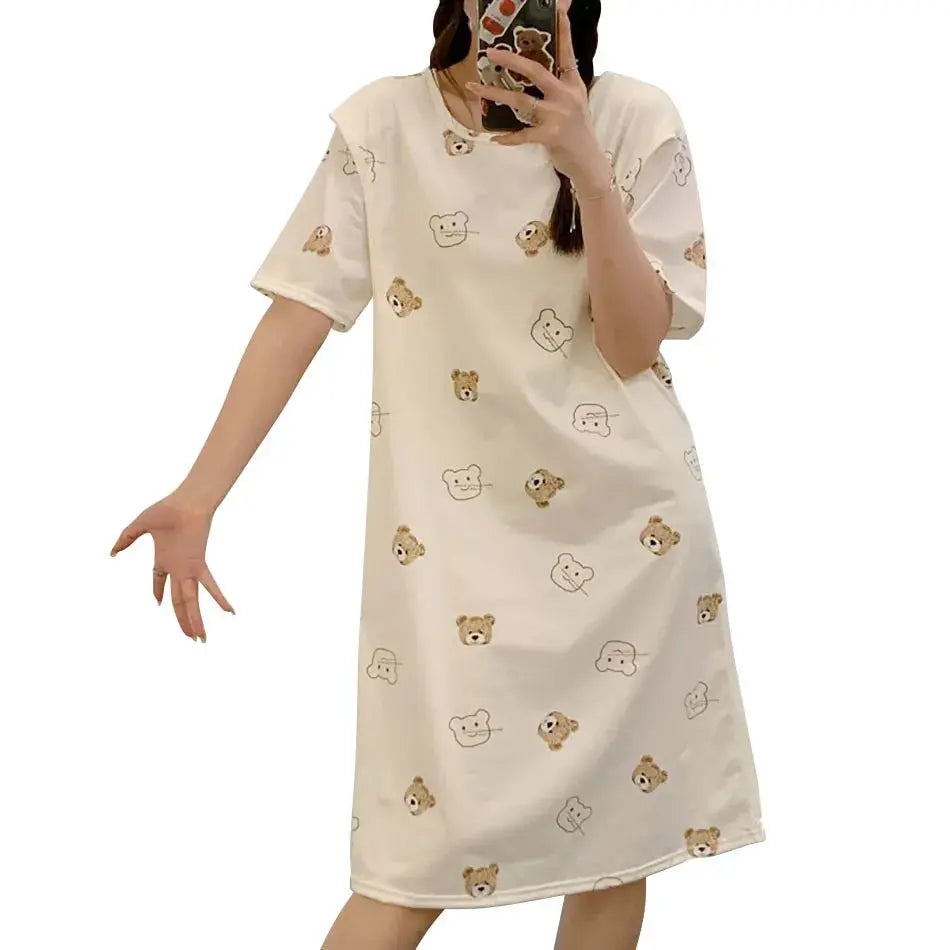 Maternity Clothings Nursing Dresses Breastfeeding Sleepwear Pattern Printing Cheerful and Lively Girl Feeling for Pregnant Women Nova Trendz
