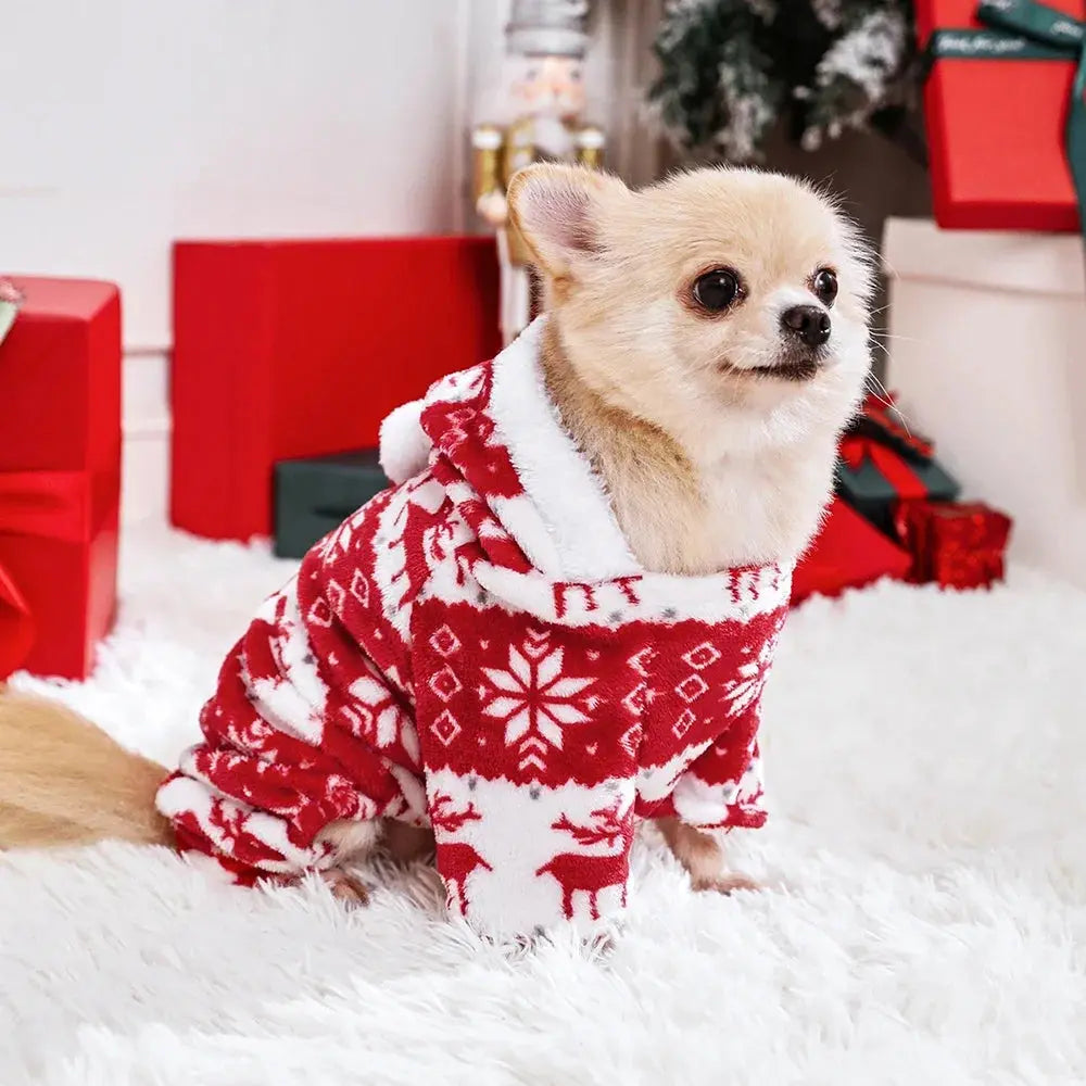 S-4XL Dog Pajamas for Small Medium Dogs Elk Printed Puppy Jumpsuit Winter Warm Pet Christmas Clothing Coral Velvet Sleepwear - Nova Trendz
