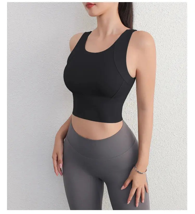 Women Sport Fixed Chest Pad Bra Female Athleisure Workout Tank Top Ladies Gym Clothes Yoga Sports Wear - Nova Trendz