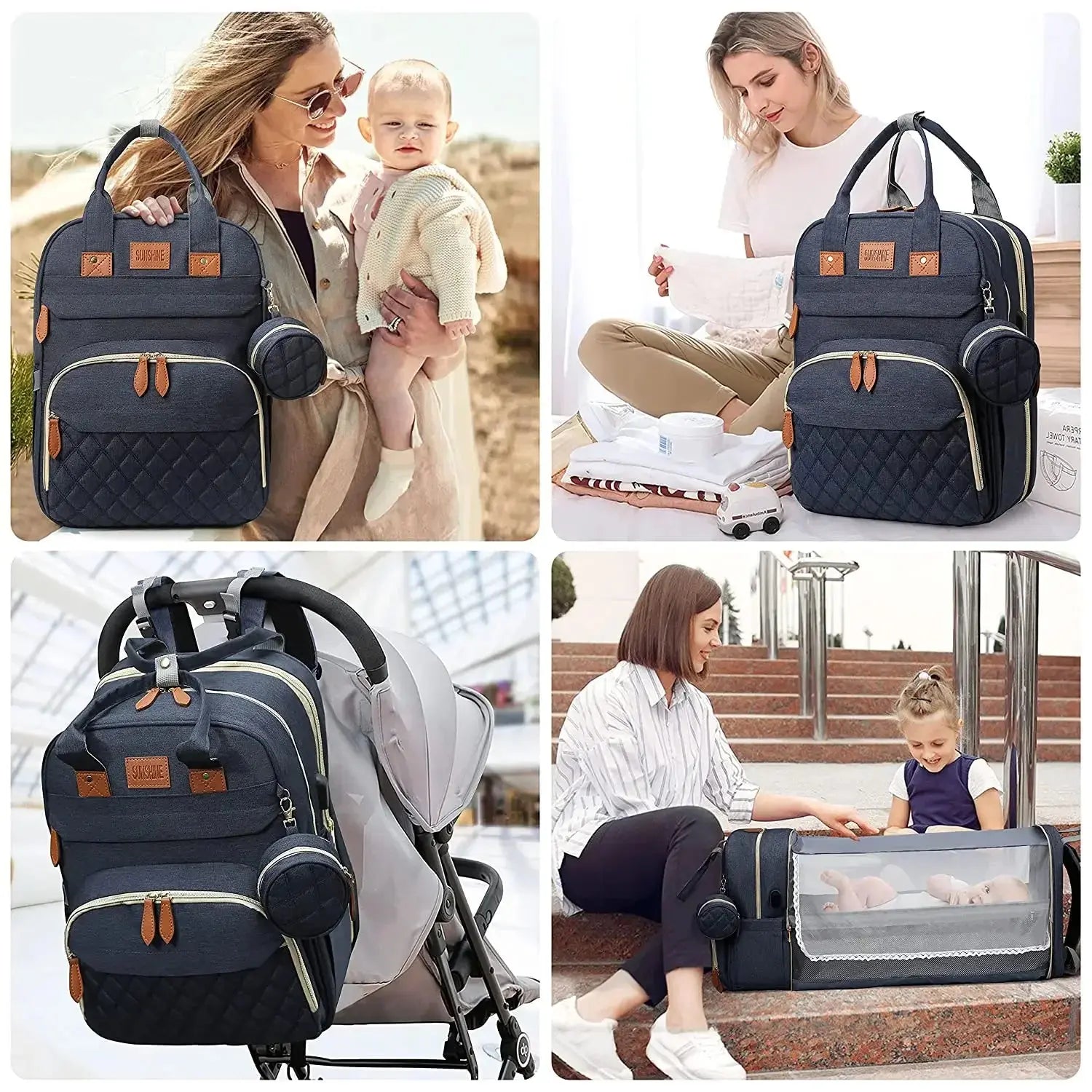 3 In 1 Diaper Bag Backpack Foldable Baby Bed Waterproof Travel Bag with USB Charge Diaper Bag Backpack with Changing Bed 3 types Nova Trendz