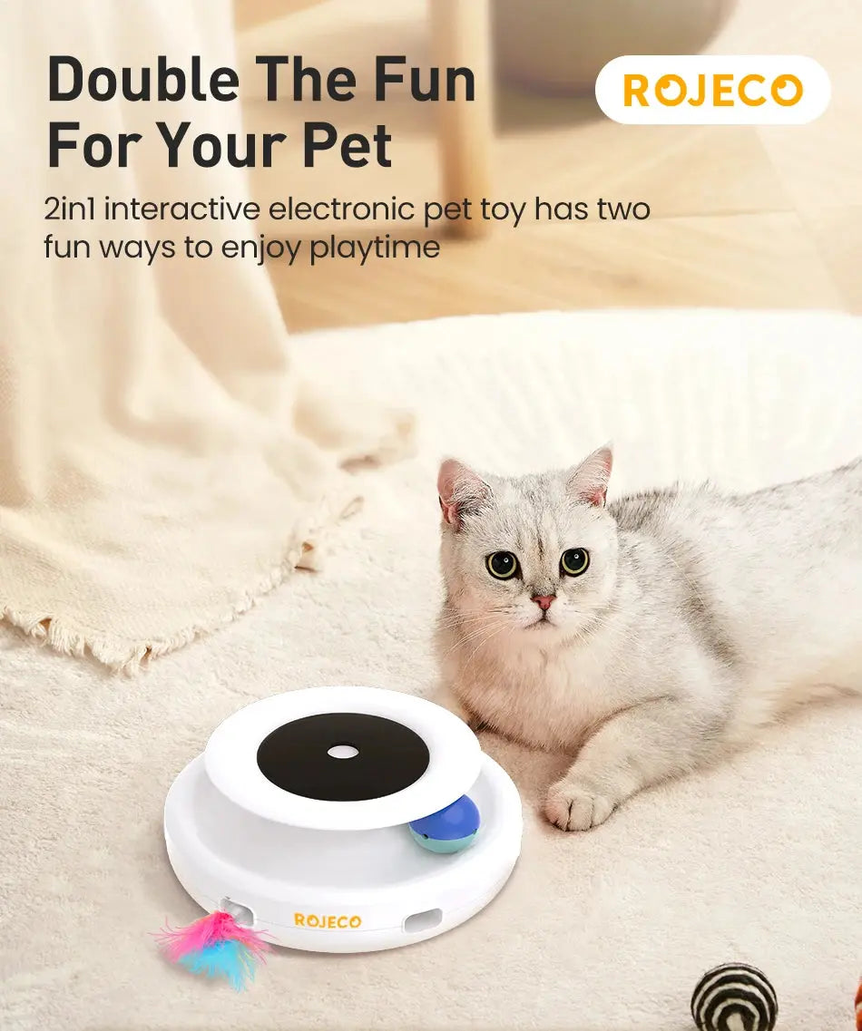 ROJECO 2 in 1 Smart Cat Toys Automatic Feather Fun Ball Toy Set For Cat Dog 5 Modes Electronic Interactive Pet Toy Accessories - Nova Trendz