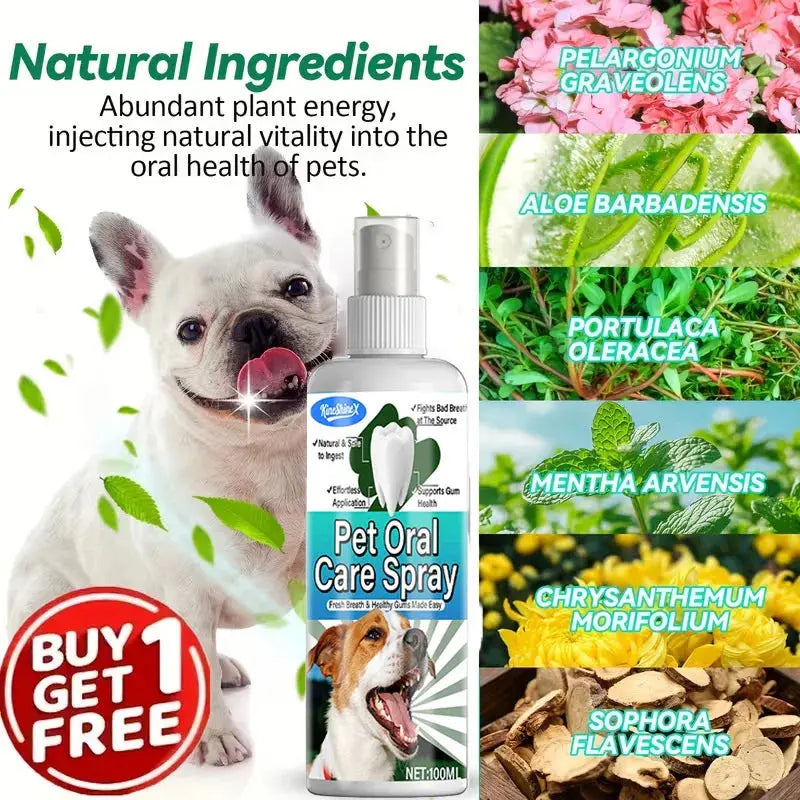 100ml Pet Oral Care Dental Spray - Instant Bad Breath Eliminator,with Natural Ingredients - Safe for Dogs & Pets Teeth Cleaning - Nova Trendz