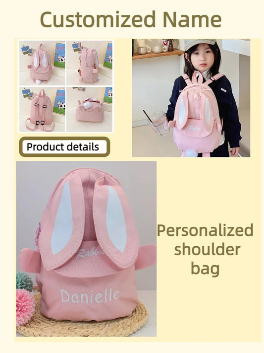 Personalized Custom name Embroidered Newborn letter Nursery Baby Rabbit Backpack School Children bag Gifts Bunny