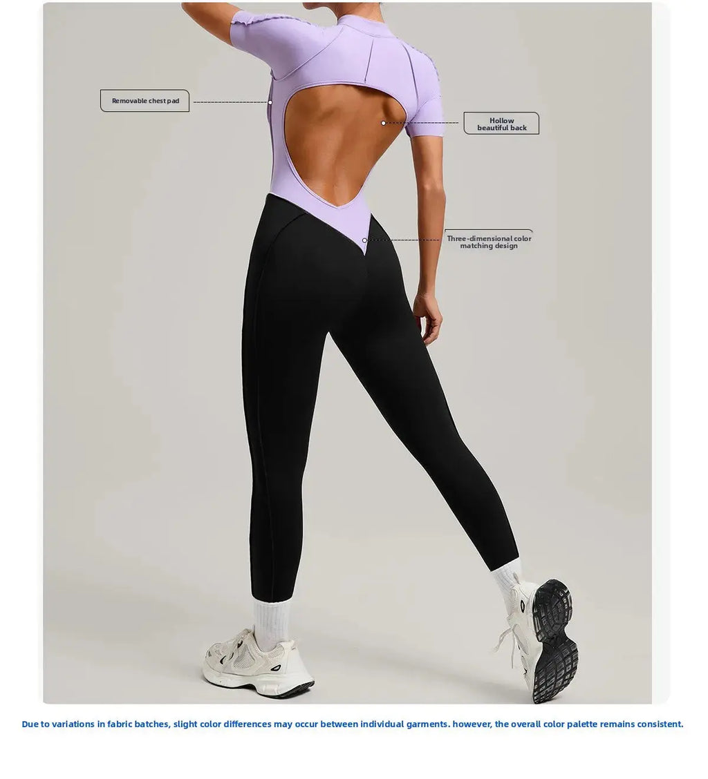Yoga Bodysuit Short Sleeves Women's Tracksuits Gym Zipper Jumpsuits Sports Workout High-intensity Fitness One-piece Tights Suit - Nova Trendz