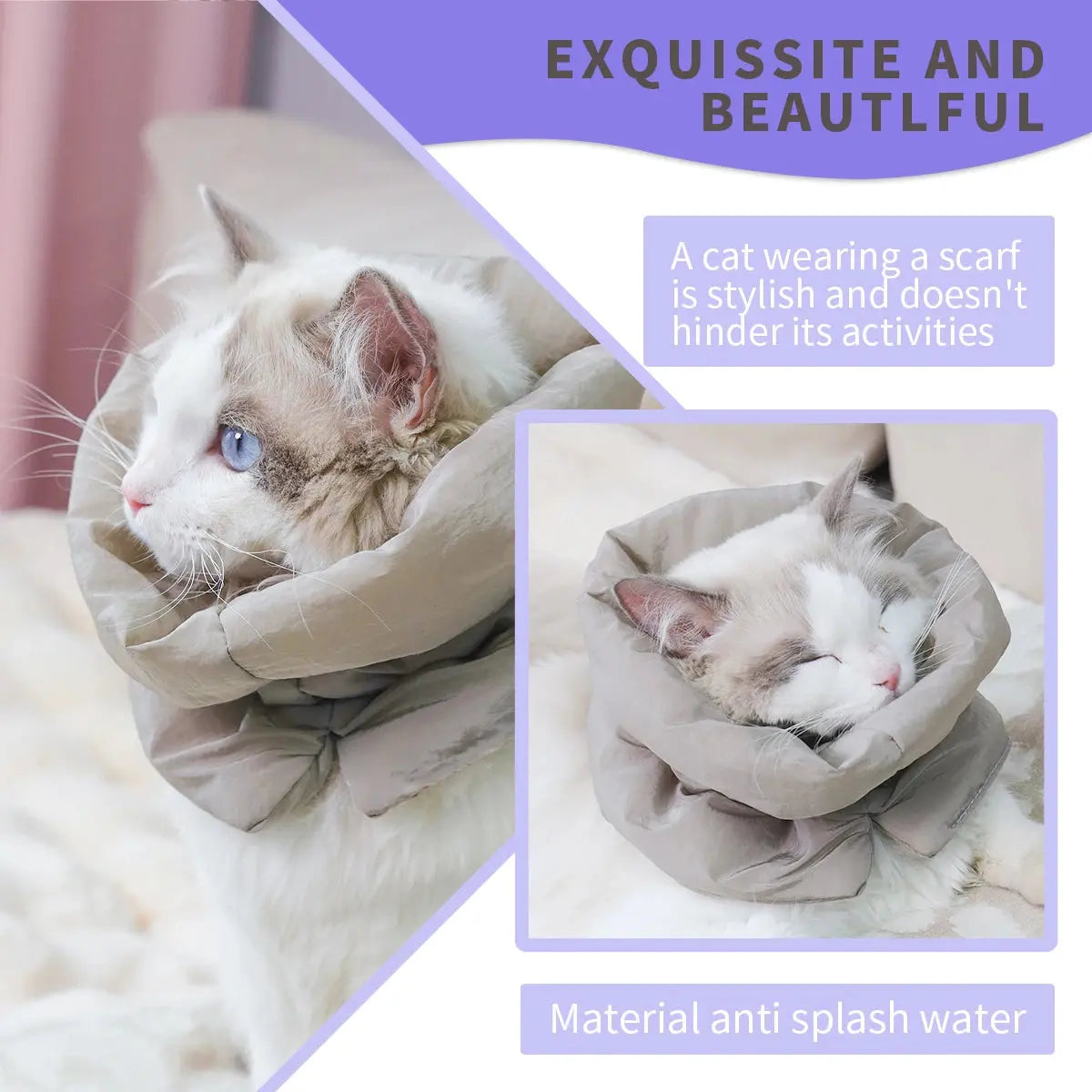 A colorful and fashionable pet warm collar and waterproof scarf for cats to prevent licking and biting after sterilization surge - Nova Trendz