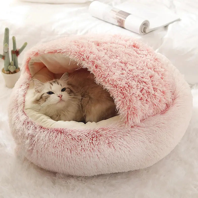 Soft Plush Pet Bed with Cover Round Cat Bed Pet Mattress Warm   Cat Dog  Sleeping Nest Cave for Small Dogs kitten - Nova Trendz