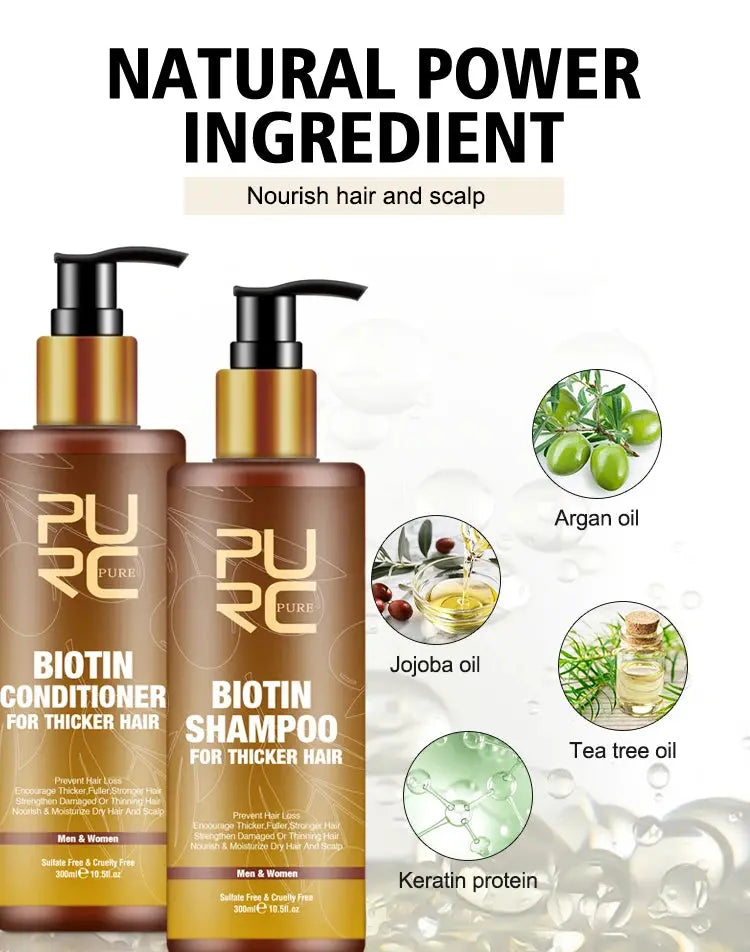 PURC Biotin Hair Care Set for Smooth, Healthy-Looking Hair PURC Biotin Shampoo and Conditioner Set with Hair Oil Nova Trendz