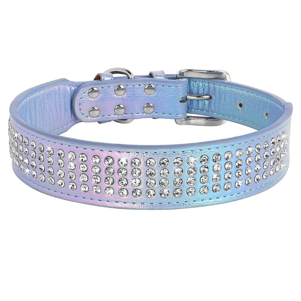 Bling Rhinestone Dog Collar Wide Leather Dogs Collars Glitter Diamond Pet Necklace Durable For Medium Large Dogs French Bulldog Nova Trendz