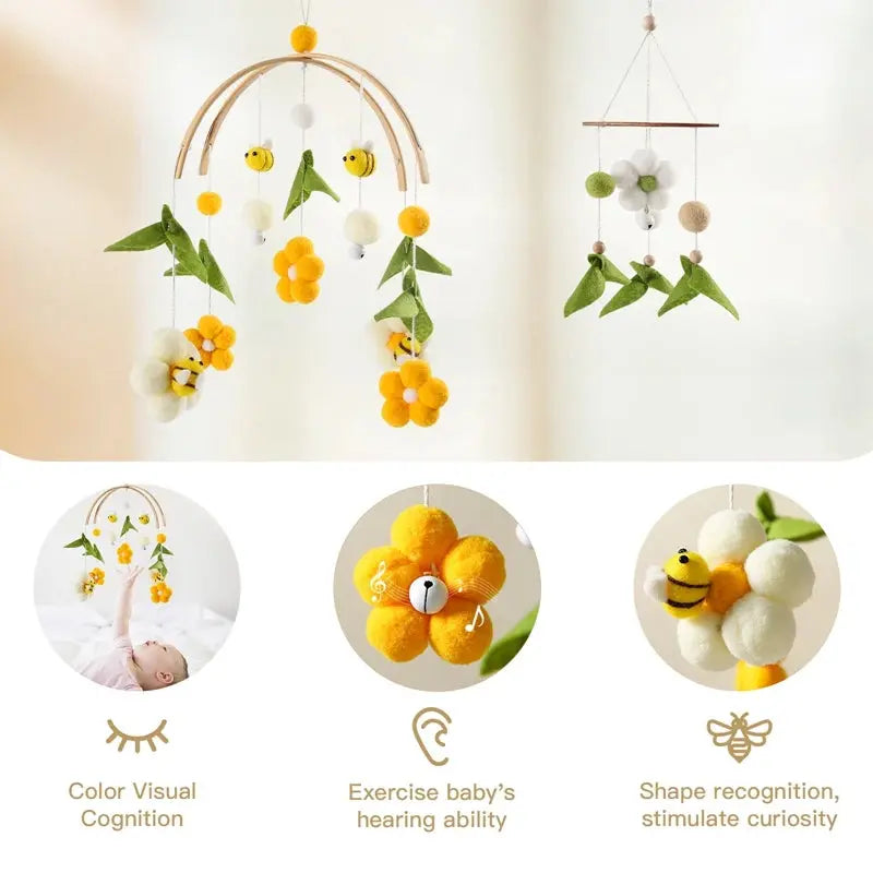 Baby Rattle Toys 0-12Months Newborn Wooden Crib Mobile Bee Toy Music Box Bed Bell Hanging Toy Holder Bracket Bed Bell Baby Gifts - Nova Trendz