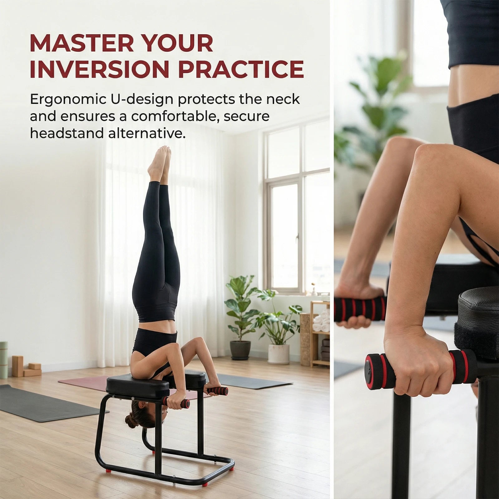 Yoga Headstand Bench with Anti-Slip Mat Yoga Headstand Stool Metal Frame PU Pads Inversion Chair for Workout Fitness and Gym Nova Trendz