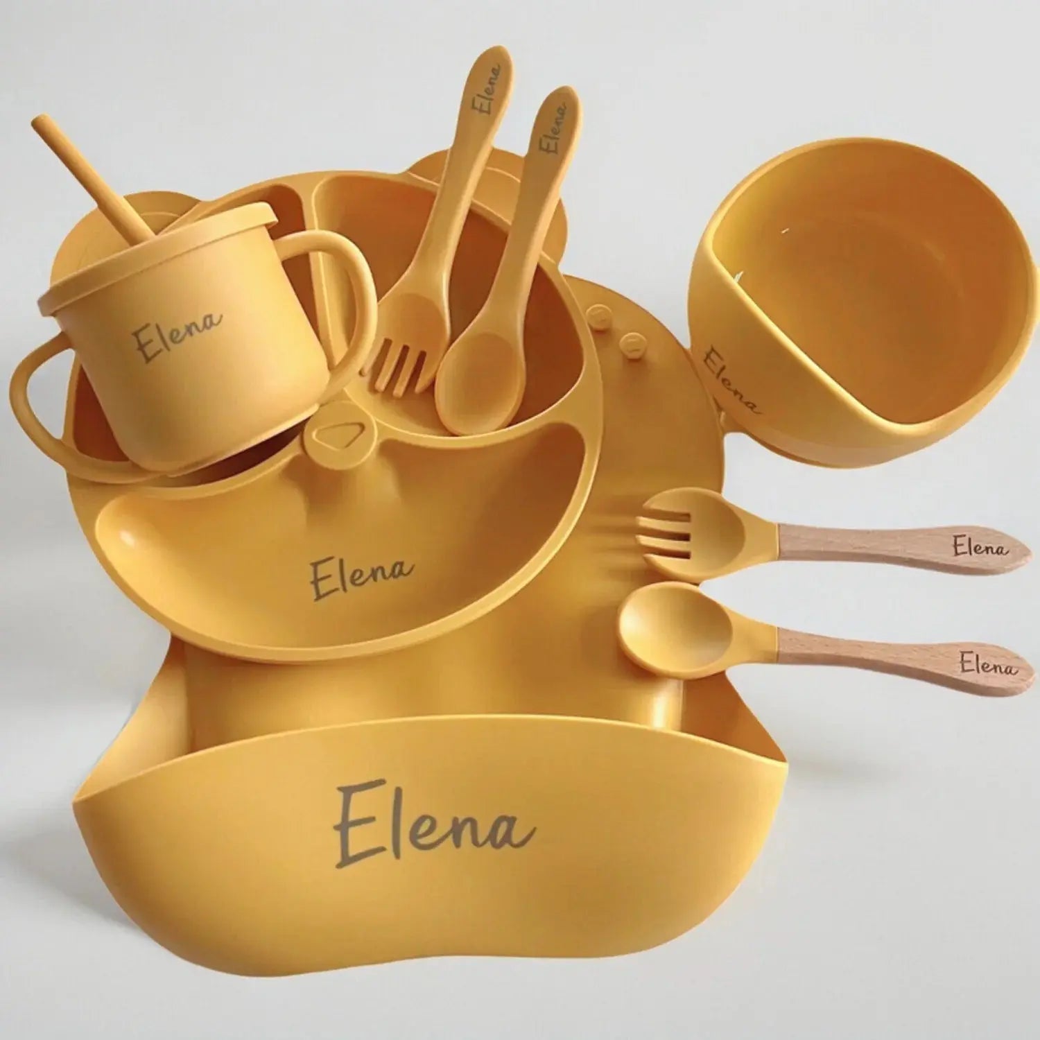 Customized Baby Silicone Feeding Set with Suction Cup Personalized Name Dish Divided Plate Bowl Spoon Cute Kid Eating Tableware Nova Trendz
