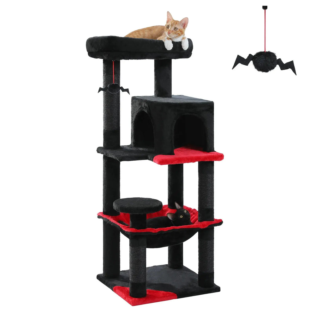 Gothic Cat Tree for Indoor Cats, Tall Cat Tower with Super Large Hammock, Sisal Covered Scratching Post Cozy Condo Top Perch - Nova Trendz