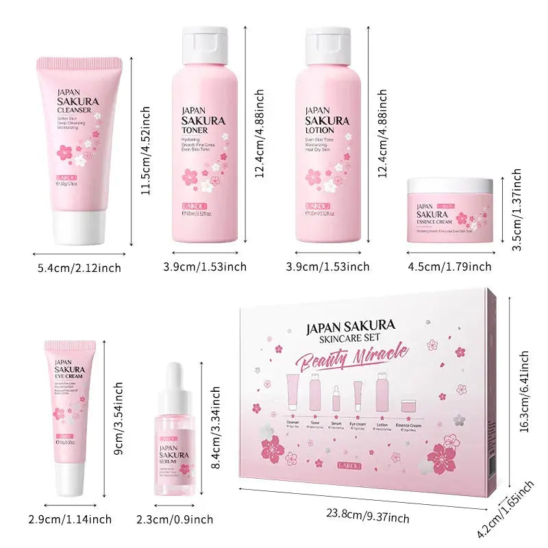 LAIKOU Sakura Skin Care Sets Facial Cleanser Eye Creams Face Cream Serum Lotion Toner Brightening Moisturizing Face Care Kit Nova Trendz