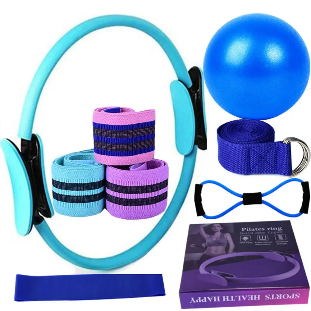 11PCS Pilates Loop Yoga Set 8 Resistance Band/Yoga Band Home Workout Pilates Ring Set Multifunctional Workout Set Yoga Equipment Nova Trendz