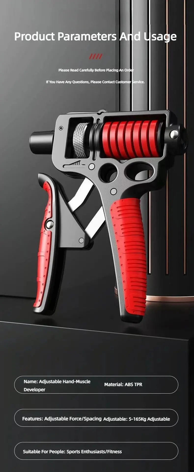 Adjustable Hand Grip Strengthener 5-165Kg Heavy Duty Finger Expander Arm Wrist Forearm Trainers for Fitness with Steel Spring Nova Trendz