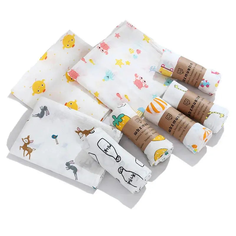 110cm Baby Swaddle Blanket Dual Layers  Blankets For Boys Girls Organic Cotton Soft Newborn Swaddle Wrap Burping Clothes - Nova Trendz