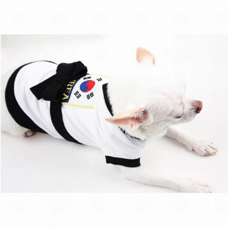 Pet Halloween Karate Costume with Belt Funny Taekwondo Uniform for Dogs and Cats