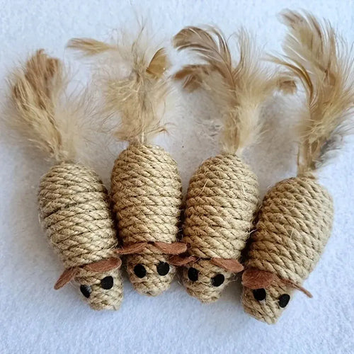 1/4pcs Sisal False Mouse Cat Toy Bite Resistance Stuffed Toy Interactive Cat Toy Simulation Mice Kitten Self-Playing Plush Toys - Nova Trendz