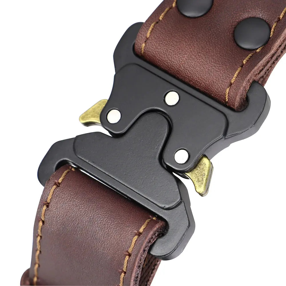 Real Leather Dog Collar With Handle Tactical Military Dog Leather Collar For Medium Large Dogs German Shepherd Training Hunting - Nova Trendz