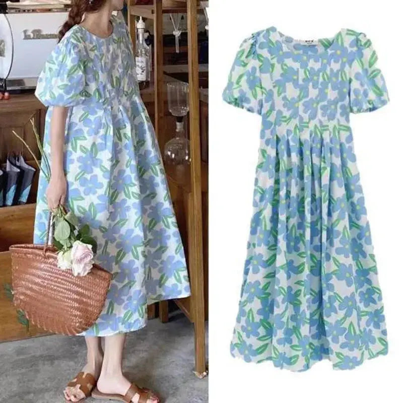 New Small Fresh Maternity Dress Summer Korean Loose Tide Mother French Maternity Printing Doll Printing Doll Dress Summer Outing Nova Trendz