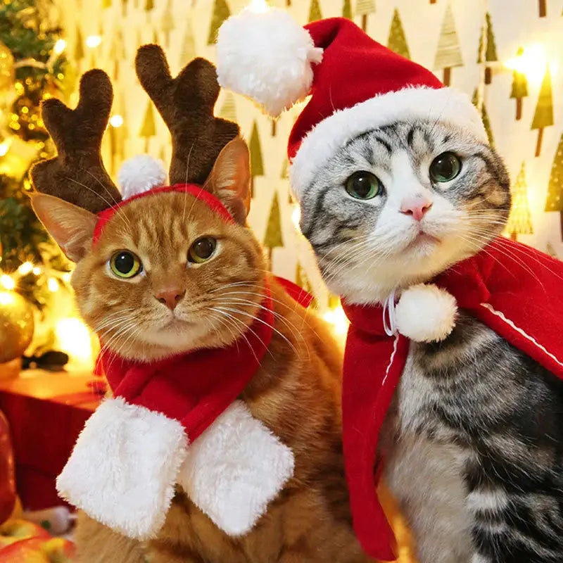 Cute Pet Christmas Ornaments Winter Plush Xmas Hat Scarf Headwear Cats Dogs Santa New Year Cosplay Costume Pet Accessories Nova Trendz