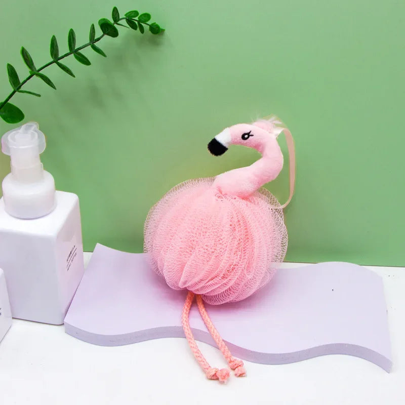 Flamingo Bath Sponges Animal Kids Loofah Bath Pouf Mesh Animal Toy Bath Sponge Colorful Body Scrubber Balls Shower Mesh for Kids