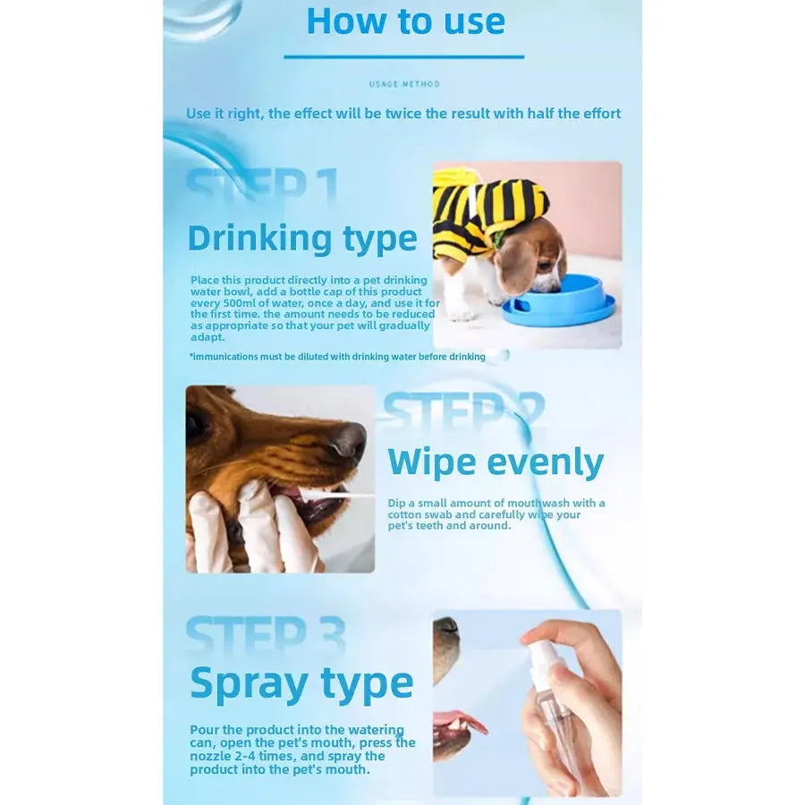 PETCLEAR Mouth Rinse Water Dogs and Cats Mouth Cleaning Liquid Stains Water Mouth Fresh Tools Tartar Removal Oral Deodorant - Nova Trendz