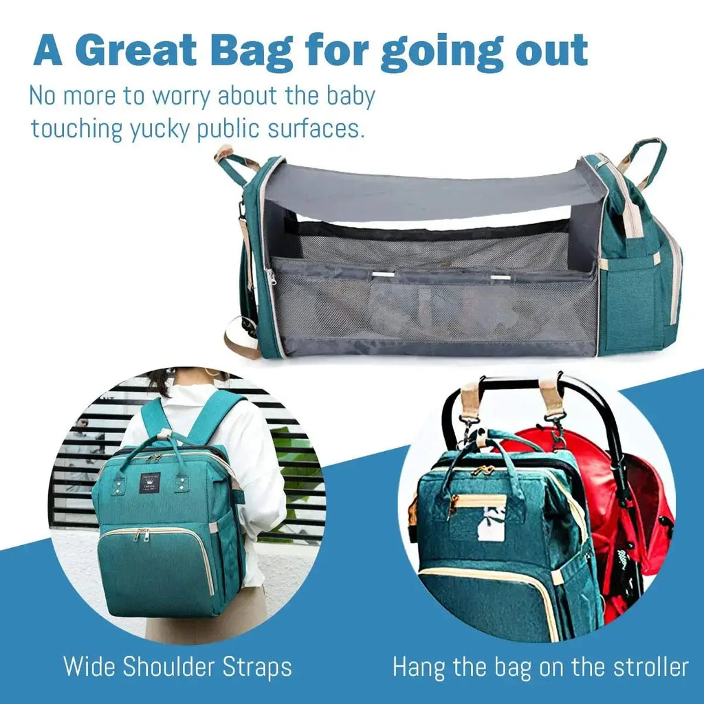 3 In 1 Diaper Bag Backpack Foldable Baby Bed Waterproof Travel Bag with USB Charge Diaper Bag Backpack with Changing Bed 3 types Nova Trendz