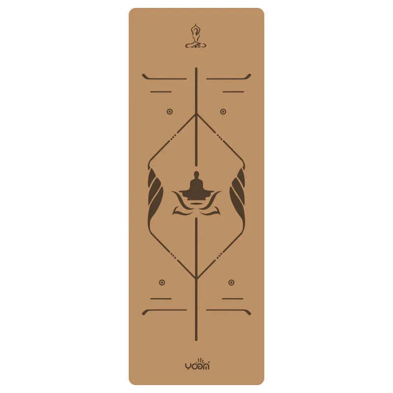 ‌Natural Rubber & Cork Yoga Mat - 68cm Extra-Wide 5mm Thick Gymnastic Mat with Laser-Engraved Alignment Lines & Logo Printing‌ ‌