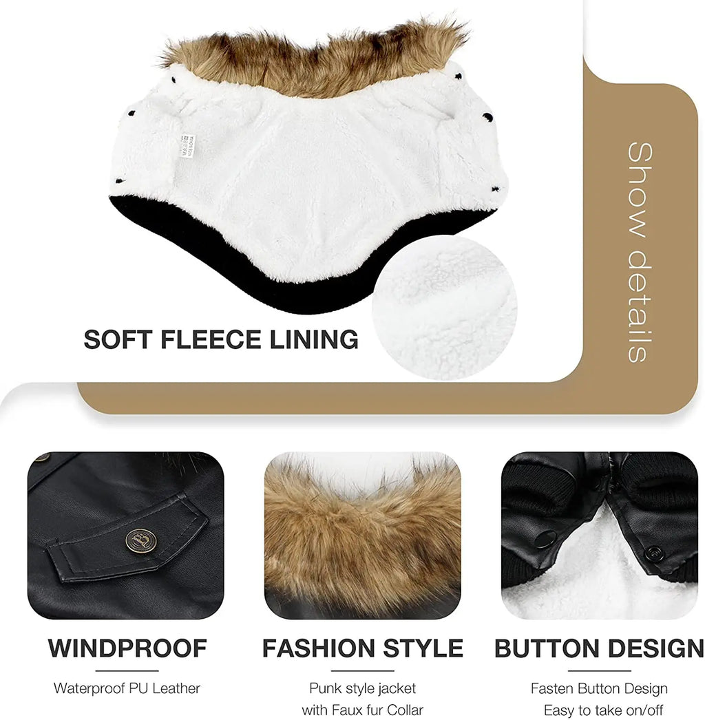 ATUBAN Leather Dog Coats Waterproof Dog Winter Coat Puppy Jackets for Small to Medium Dogs clothes for pets dog clothes winter Nova Trendz