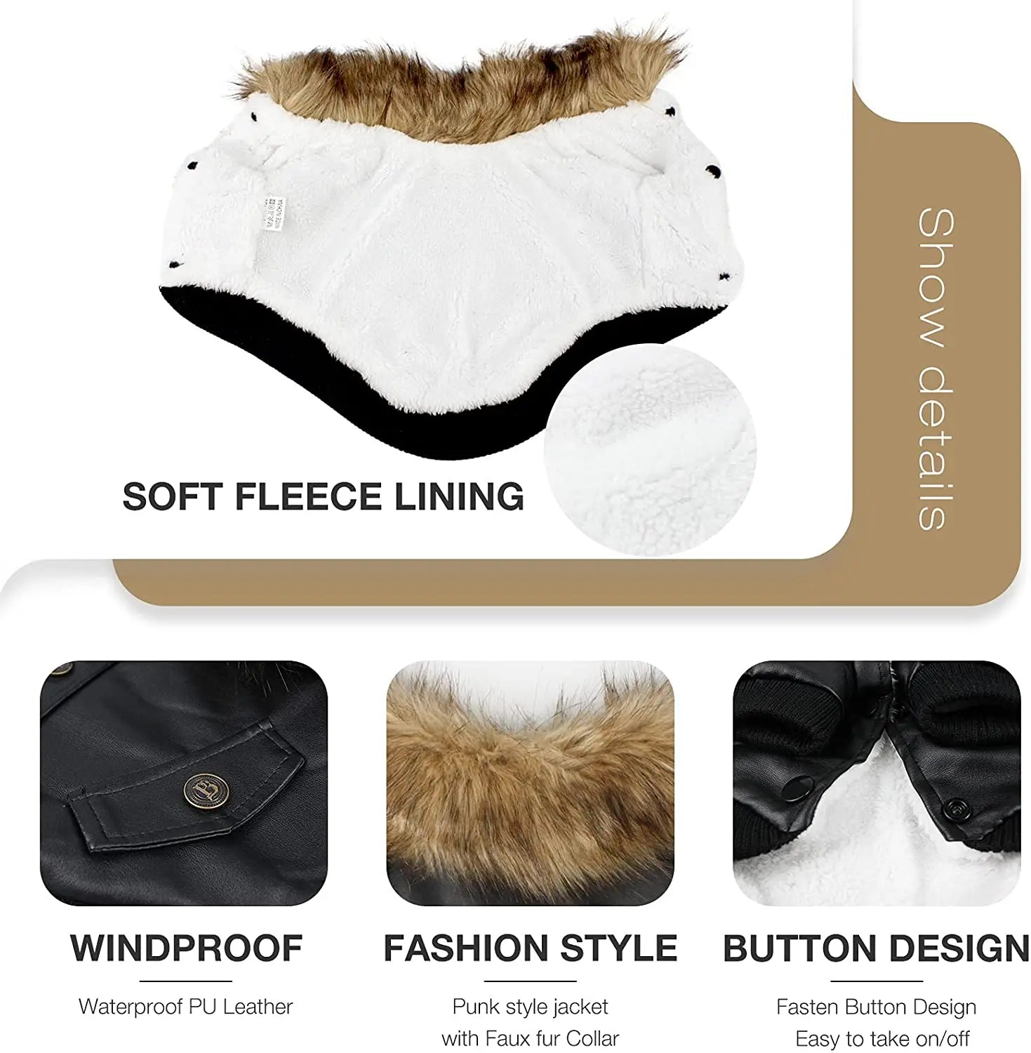 ATUBAN Leather Dog Coats Waterproof Dog Winter Coat Puppy Jackets for Small to Medium Dogs clothes for pets dog clothes winter Nova Trendz